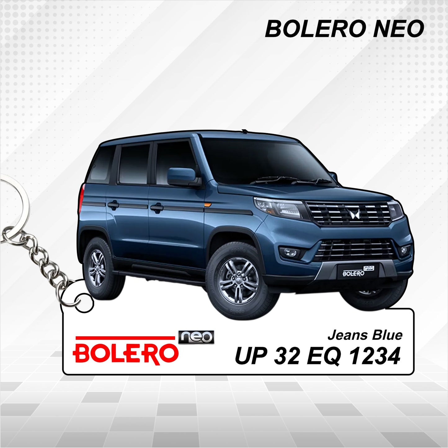 Bolero Neo - Personalized Mahindra Car Keychain - Wood, Acrylic, Metal Printed