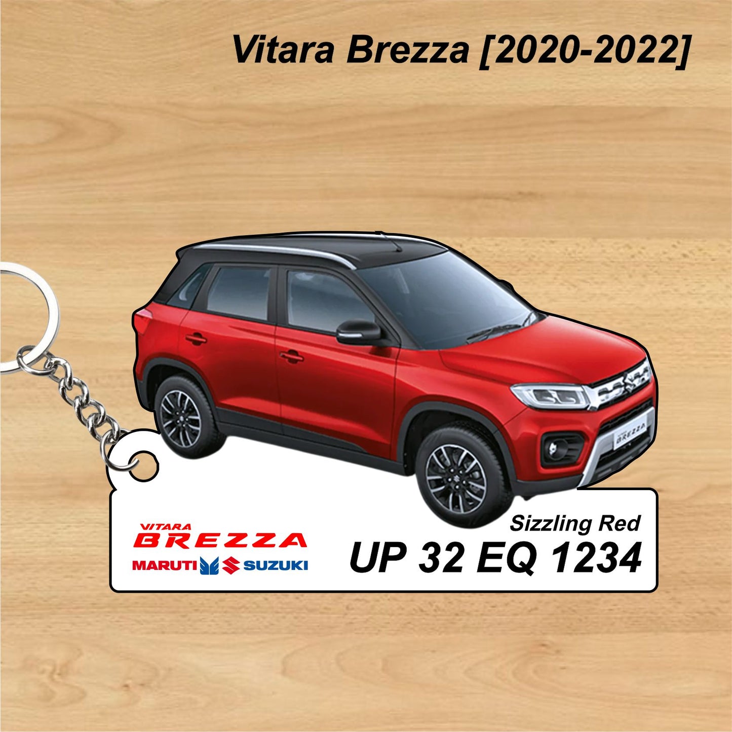 Vitara Brezza [2020-2022] - Personalized  Maruti Suzuki Keychain - Wood, Acrylic, Metal Printed
