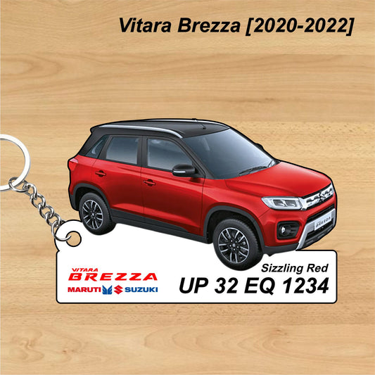 Vitara Brezza [2020-2022] - Personalized  Maruti Suzuki Keychain - Wood, Acrylic, Metal Printed