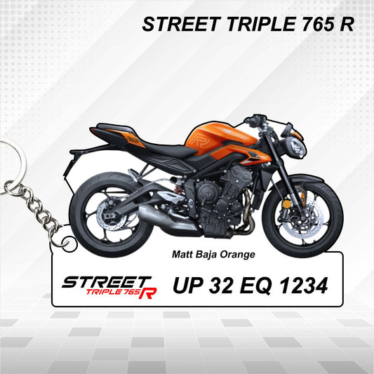STREET TRIPLE 765 R - Personalized Triumph Keychain - Wood, Acrylic, Metal Printed, Lanyard