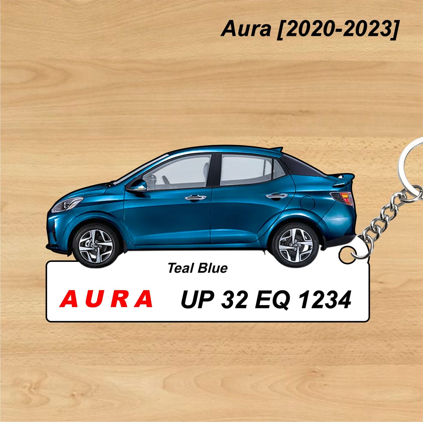 Aura [2020-2023] - Personalized Hyundai Car Keychain - Wood, Acrylic, Metal Printed