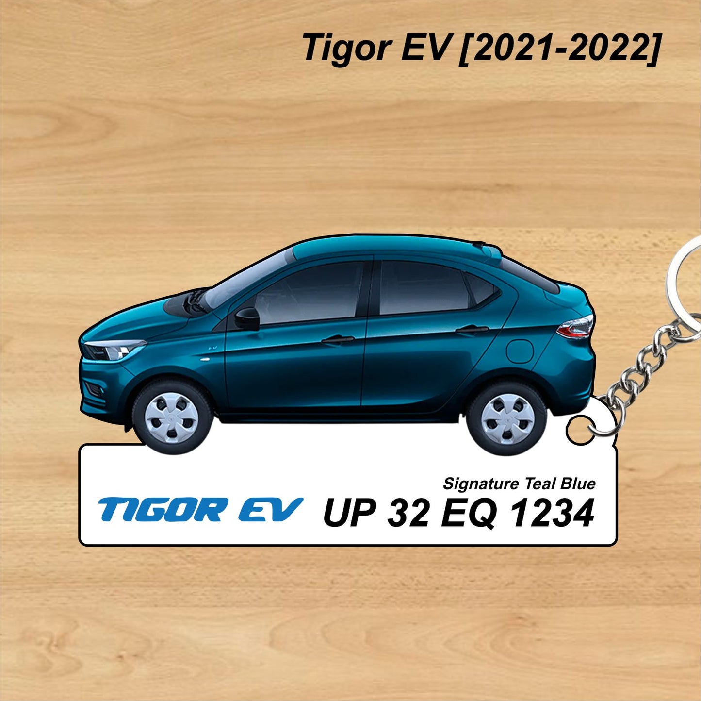 Tigor EV [2021-2022] - Personalized Tata Car Keychain - Wood, Acrylic, Metal Printed