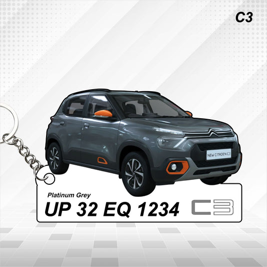 C3- Personalized Citroen Car Keychain - Wood, Acrylic, Metal Printed