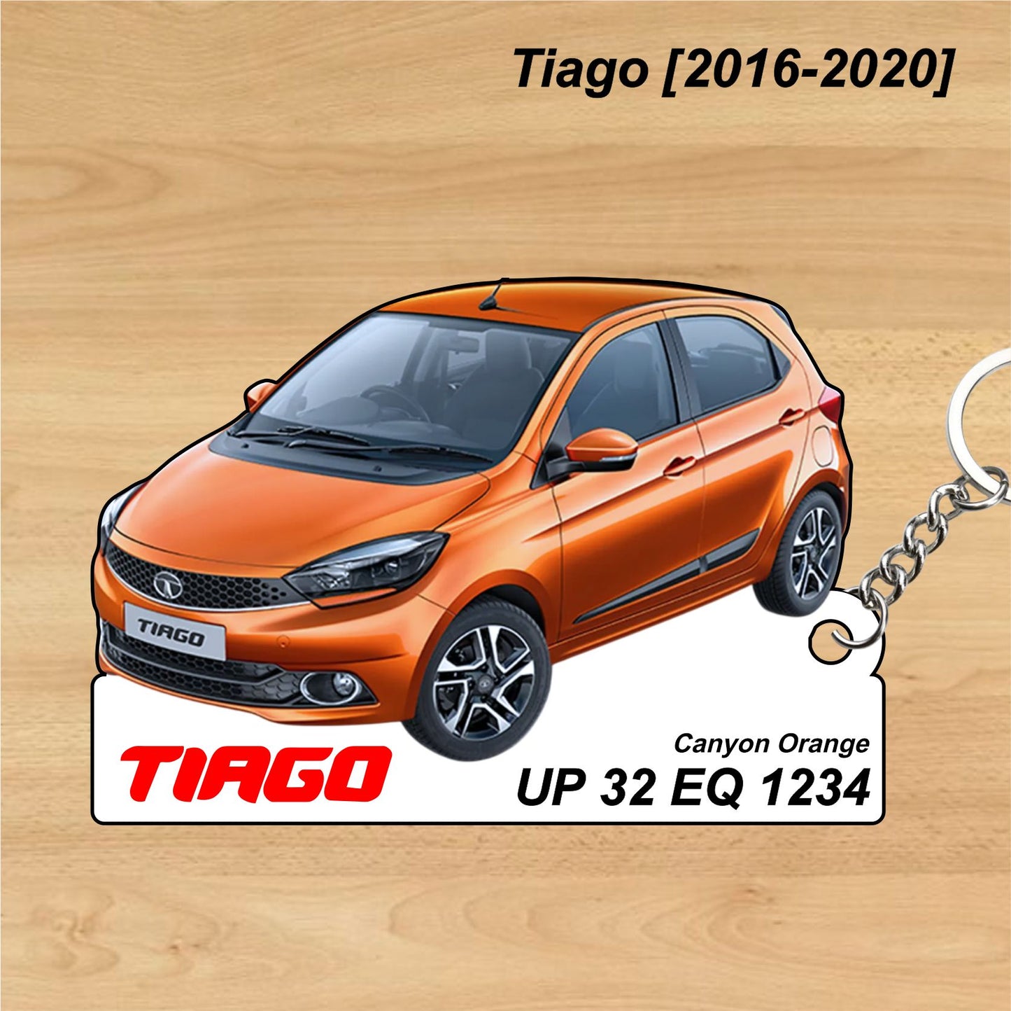Tiago [2016-2020] - Personalized Tata Car Keychain - Wood, Acrylic, Metal Printed