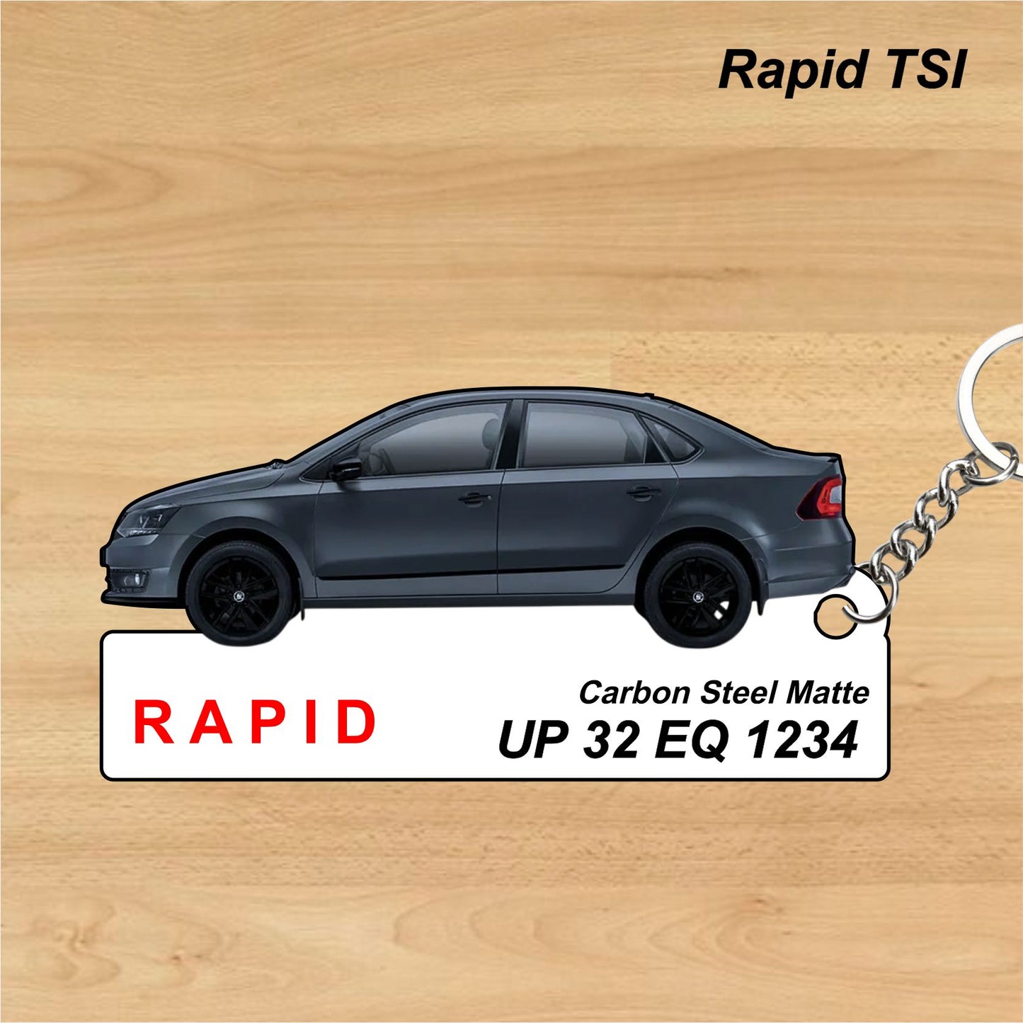 Rapid TSI - Personalized Skoda Car Keychain - Wood, Acrylic, Metal Printed