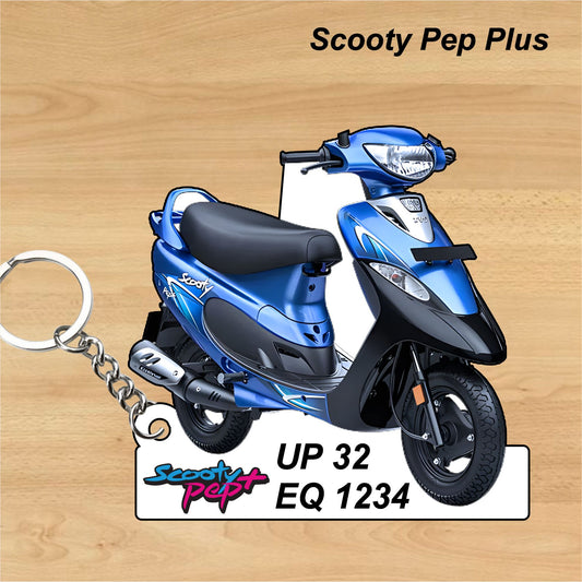 Scooty Pep Plus - Personalized TVS Keychain - Wood, Acrylic, Metal Printed