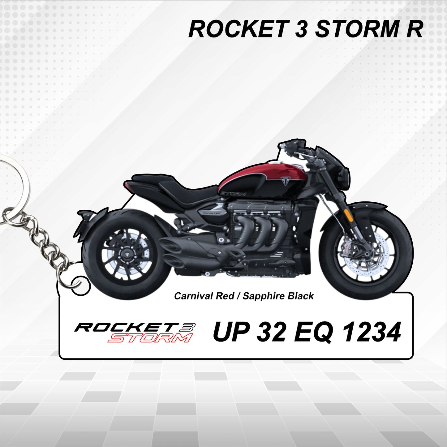 ROCKET 3 STORM R - Personalized Triumph Keychain - Wood, Acrylic, Metal Printed, Lanyard