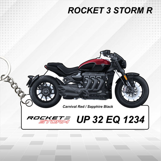 ROCKET 3 STORM R - Personalized Triumph Keychain - Wood, Acrylic, Metal Printed, Lanyard