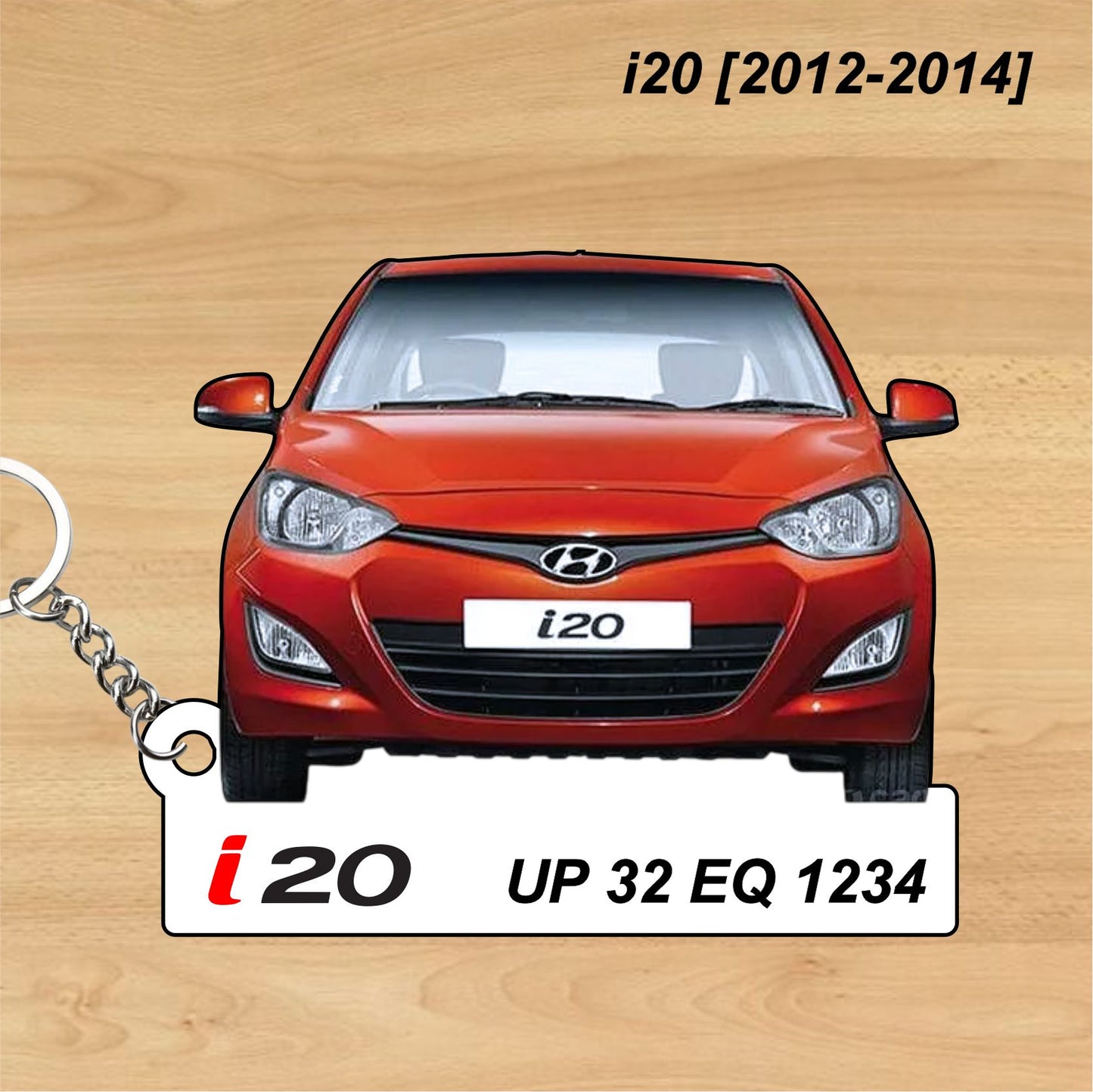 i20 [2012-2014] - Personalized Hyundai Car Keychain - Wood, Acrylic, Metal Printed