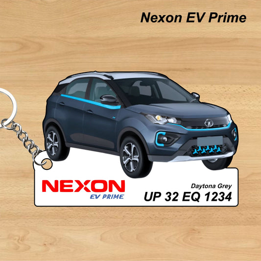 Nexon EV Prime - Personalized Tata Keychain - Wood, Acrylic, Metal Printed