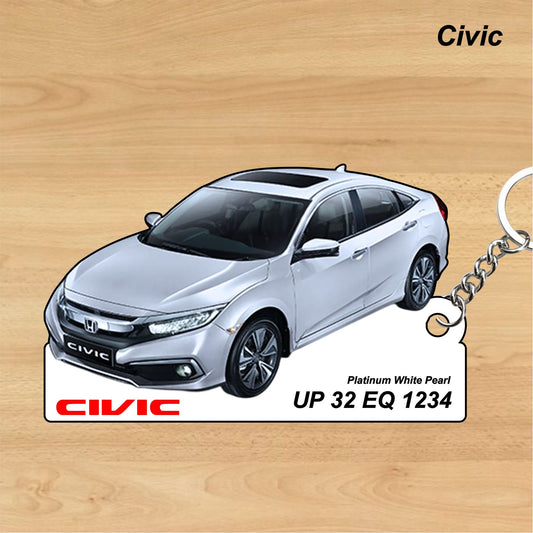 Civic - Personalized Honda Car Keychain - Wood, Acrylic, Metal Printed