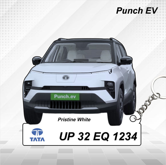 Punch EV - Personalized Tata Electric Car Keychain - Wood, Acrylic, Metal Printed