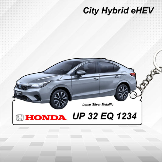 City Hybrid eHEV - Personalized Honda Car Keychain - Wood, Acrylic, Metal Printed