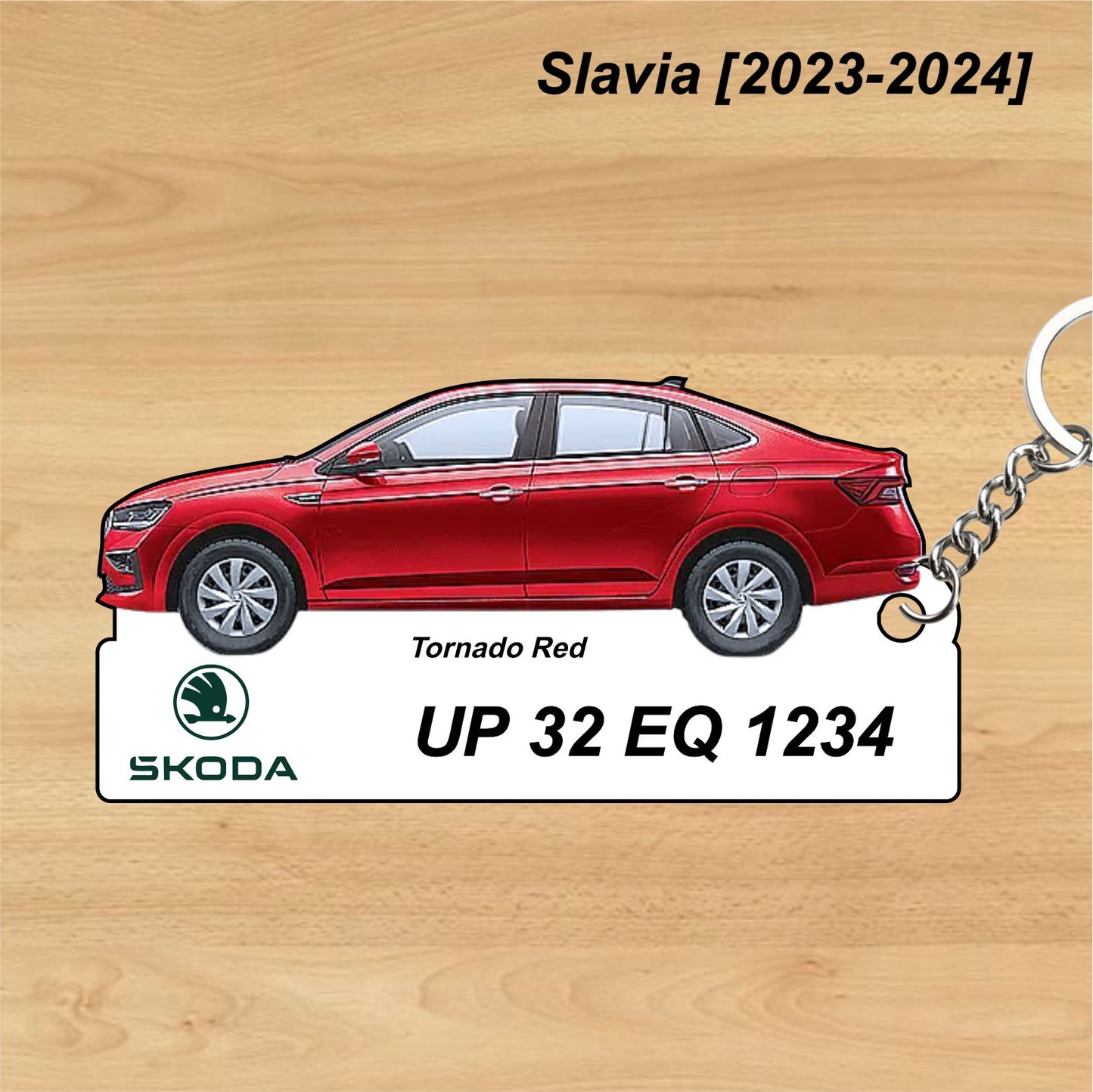 Slavia [2023-2024] - Personalized Skoda Car Keychain - Wood, Acrylic, Metal Printed