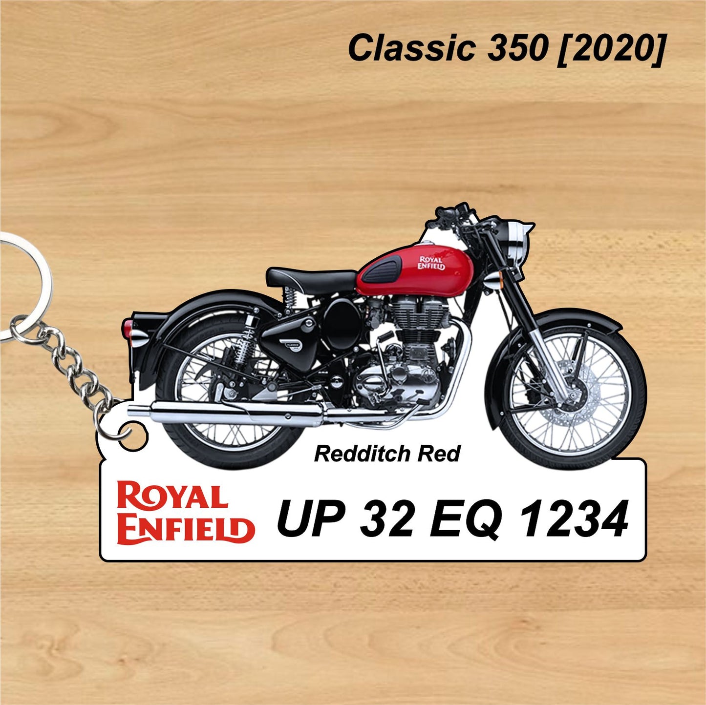 Classic 350 [2020] - Personalized Royal Enfield Keychain - Wood, Acrylic, Metal Printed