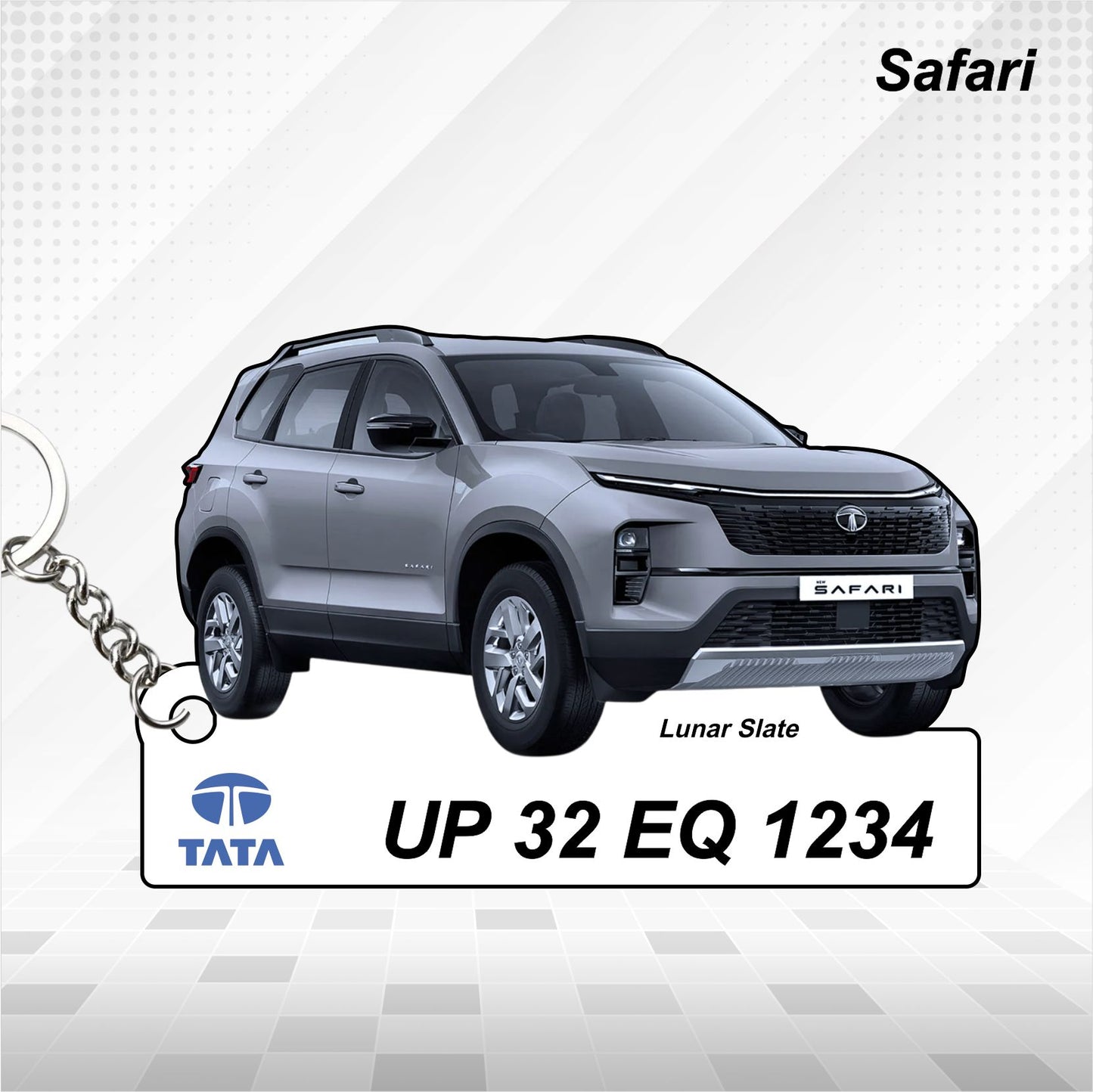 Safari - Personalized Tata Car Keychain - Wood, Acrylic, Metal Printed