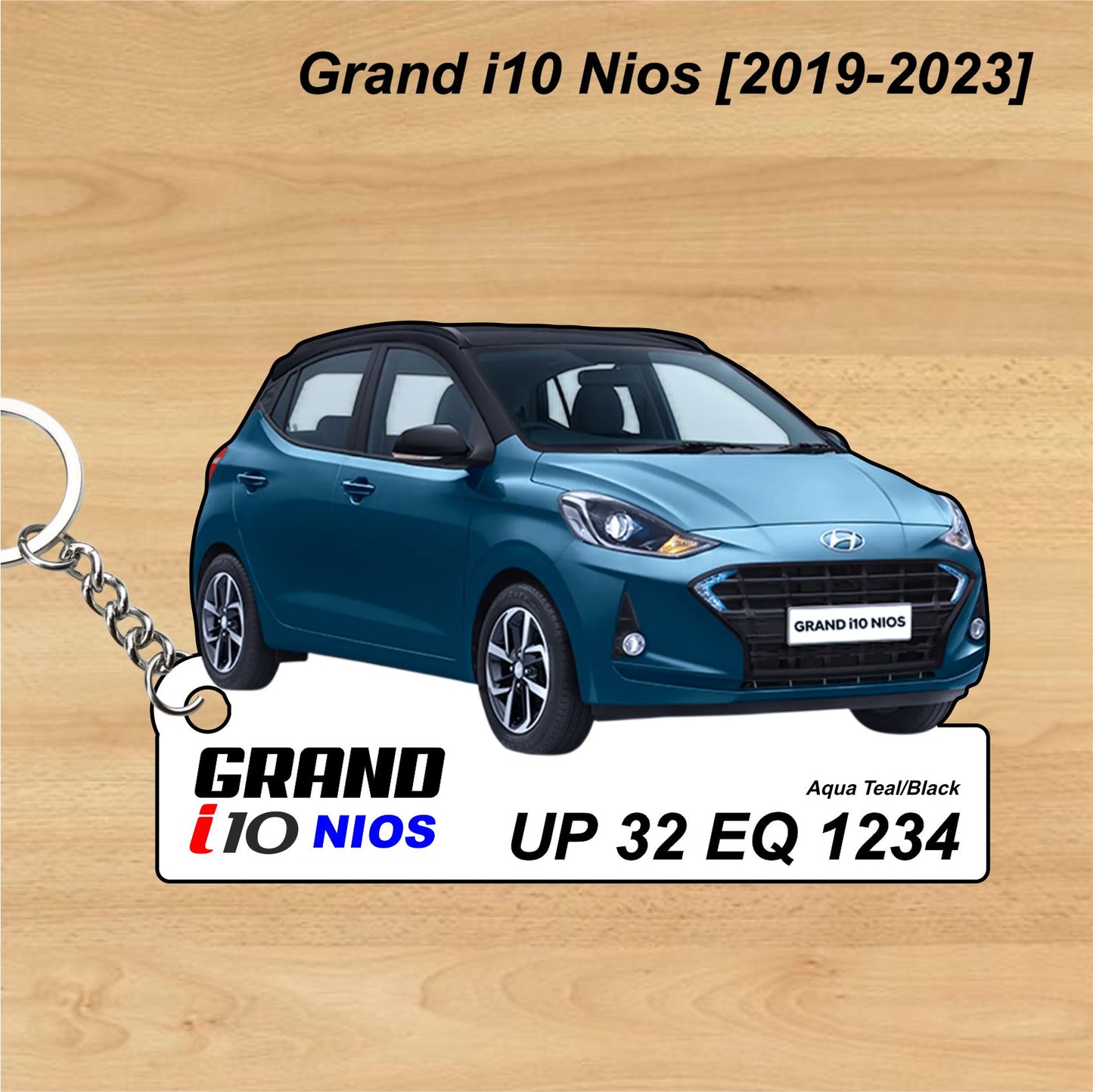Grand i10 Nios [2019-2023] - Personalized Hyundai Car Keychain - Wood, Acrylic, Metal Printed