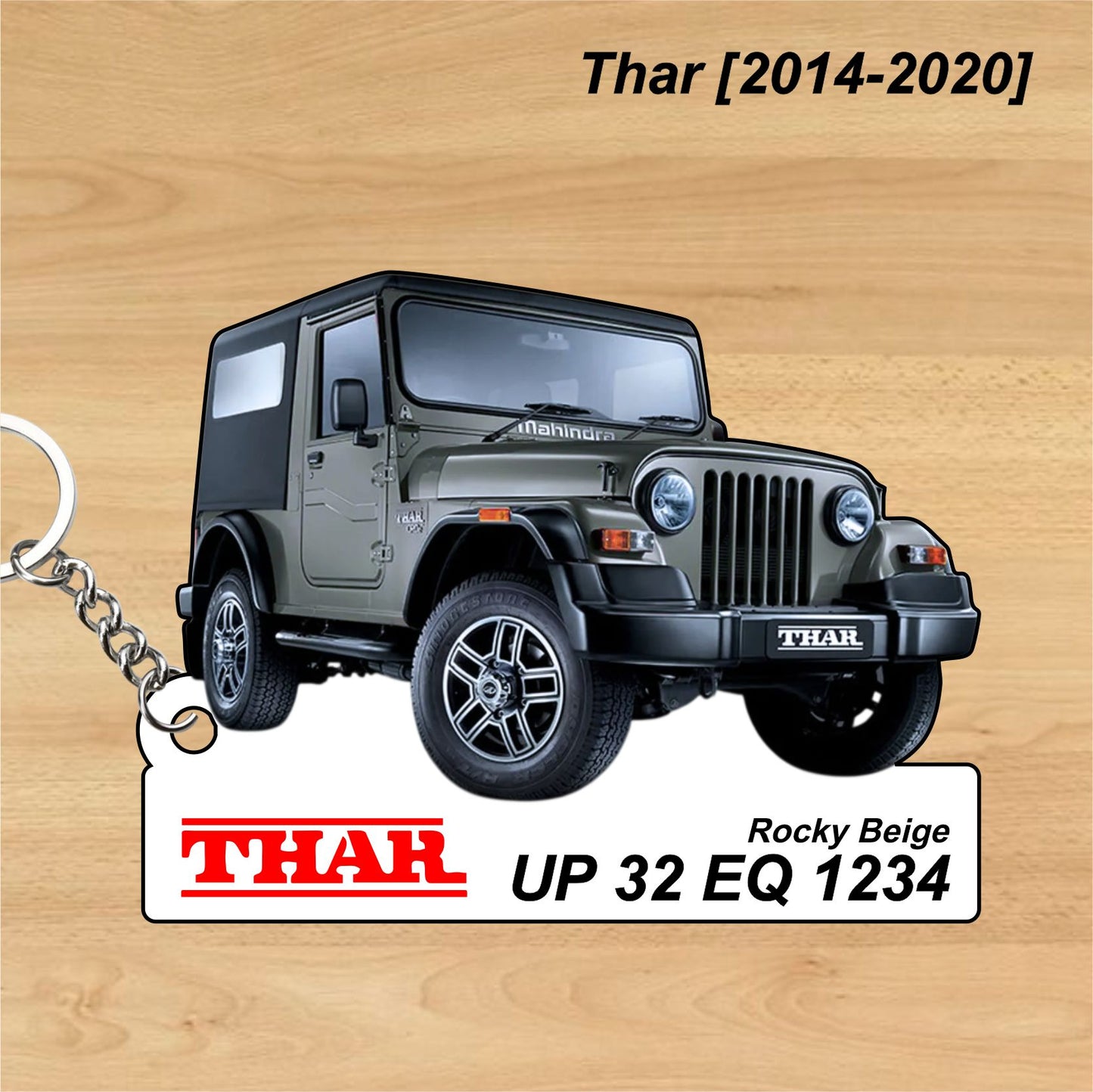 Thar [2014-2020] - Personalized Mahindra Car Keychain - Wood, Acrylic, Metal Printed