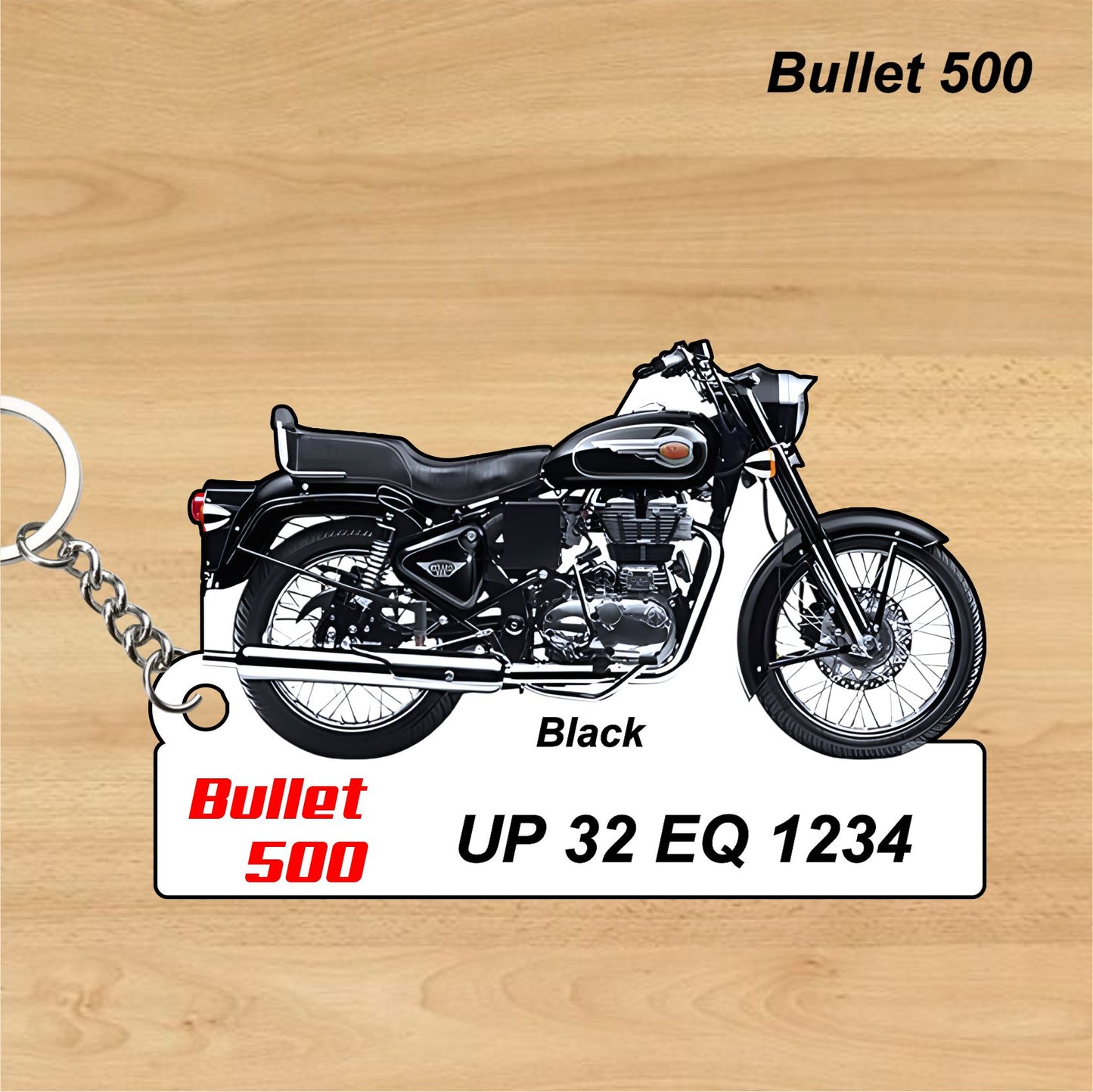 Bullet 500 - Personalized Royal Enfield Keychain - Wood, Acrylic, Metal Printed