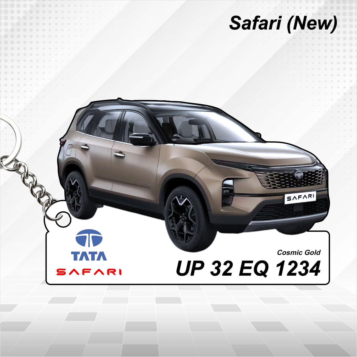 Safari (New) - Personalized Tata Car Keychain - Wood, Acrylic, Metal Printed