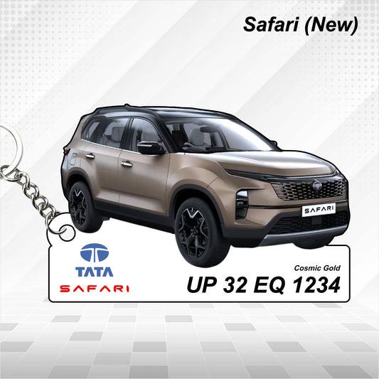 Safari (New) - Personalized Tata Car Keychain - Wood, Acrylic, Metal Printed
