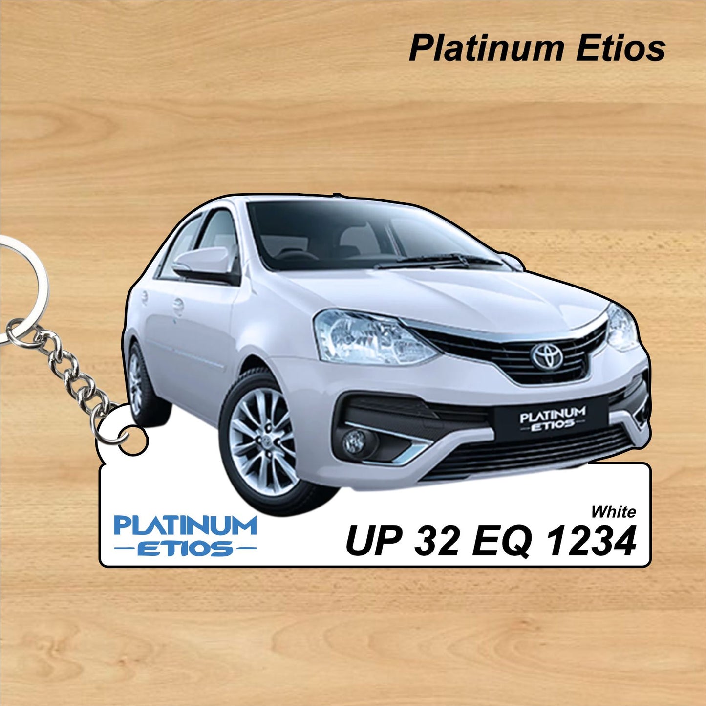 Platinum Etios - Personalized Toyota Keychain - Wood, Acrylic, Metal Printed