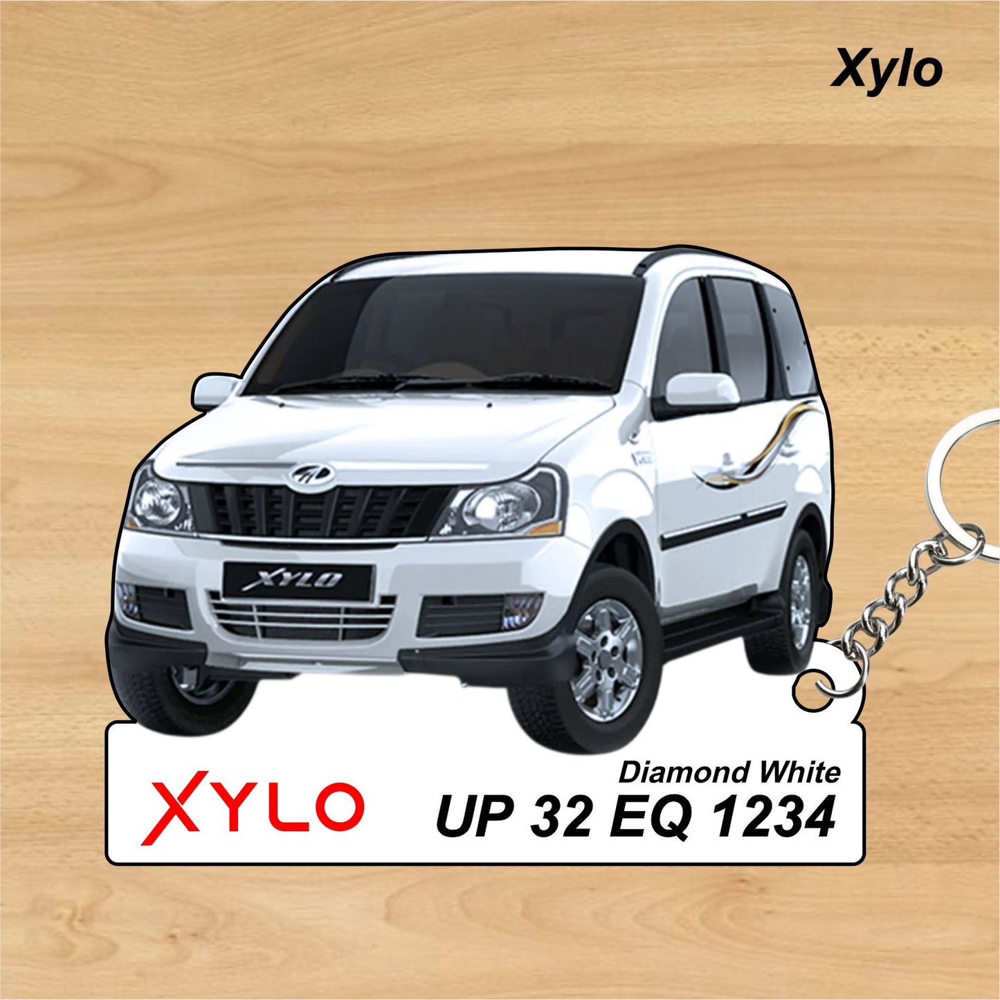 Xylo - Personalized Mahindra Car Keychain - Wood, Acrylic, Metal Printed