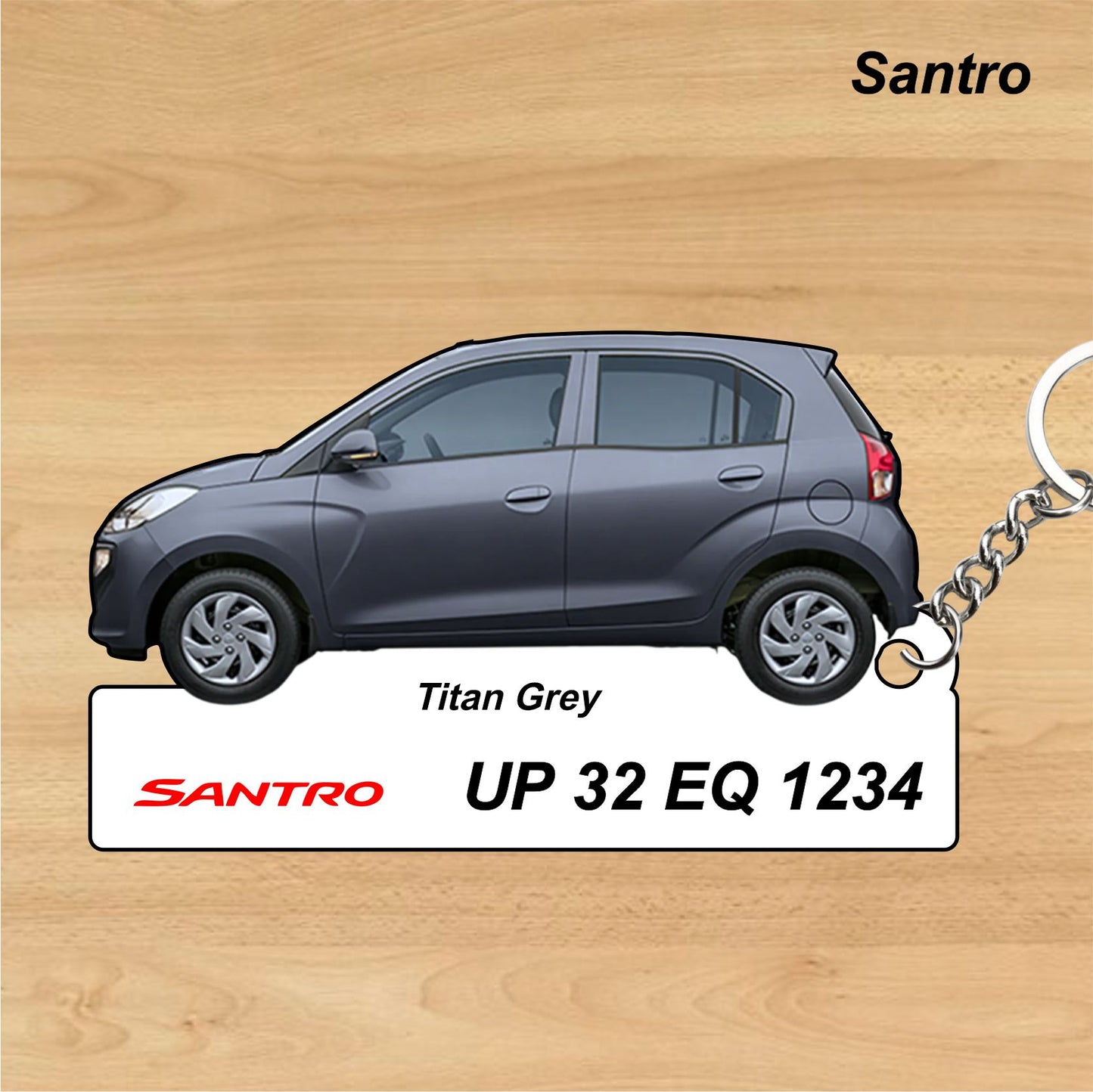Santro - Personalized Hyundai Car Keychain - Wood, Acrylic, Metal Printed