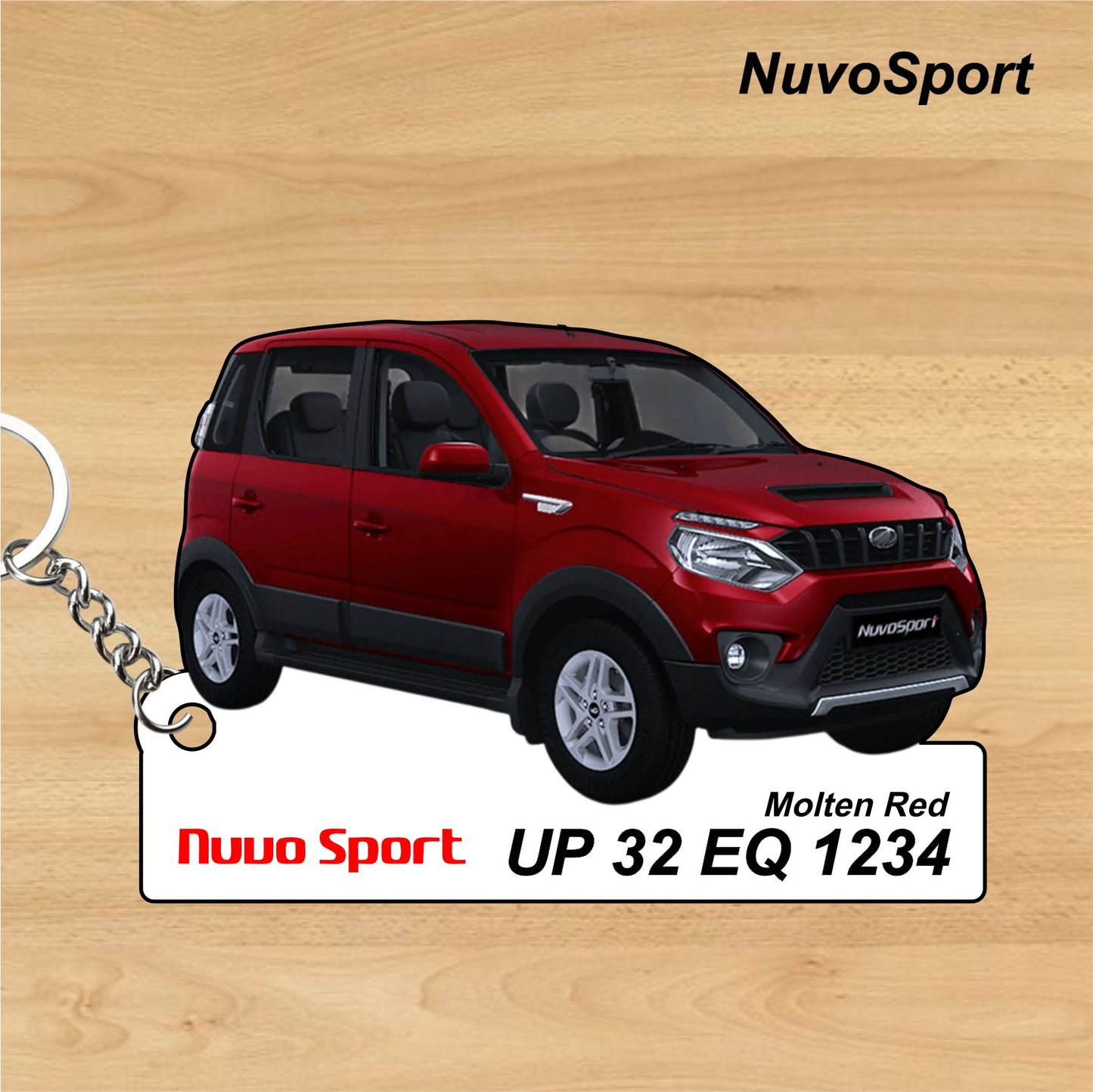 NuvoSport - Personalized Mahindra Car Keychain - Wood, Acrylic, Metal Printed