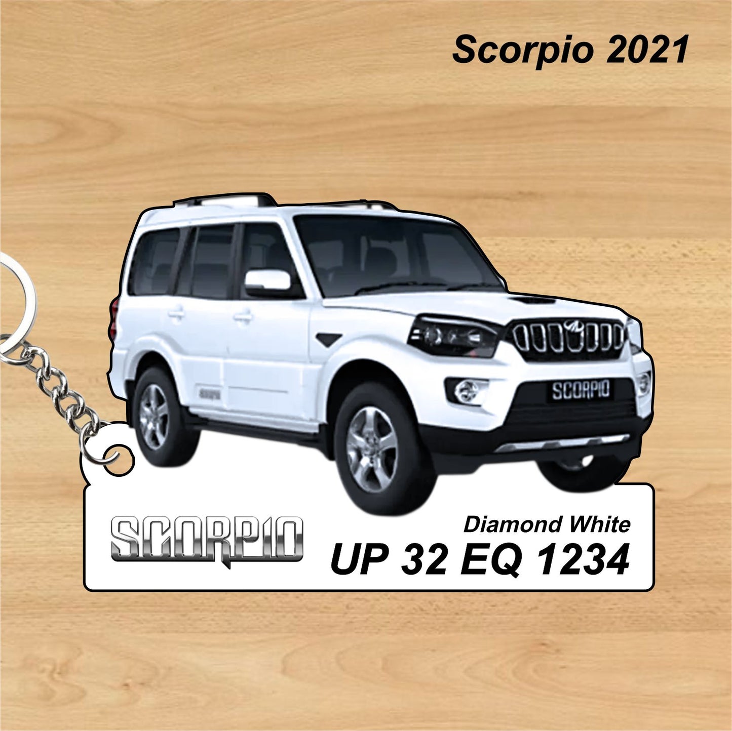 Scorpio 2021 - Personalized Mahindra Car Keychain - Wood, Acrylic, Metal Printed