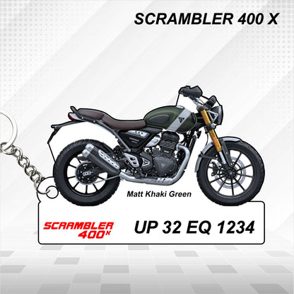 SCRAMBLER 400 X - Personalized Triumph Keychain - Wood, Acrylic, Metal Printed, Lanyard