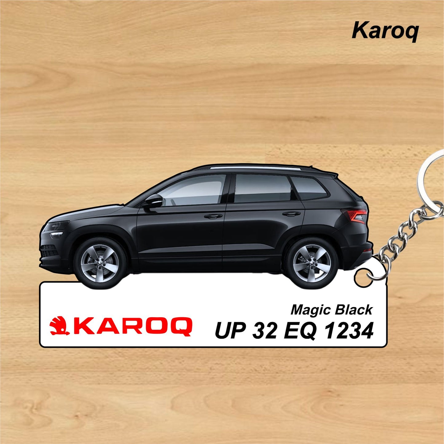 Karoq - Personalized Skoda Car Keychain - Wood, Acrylic, Metal Printed