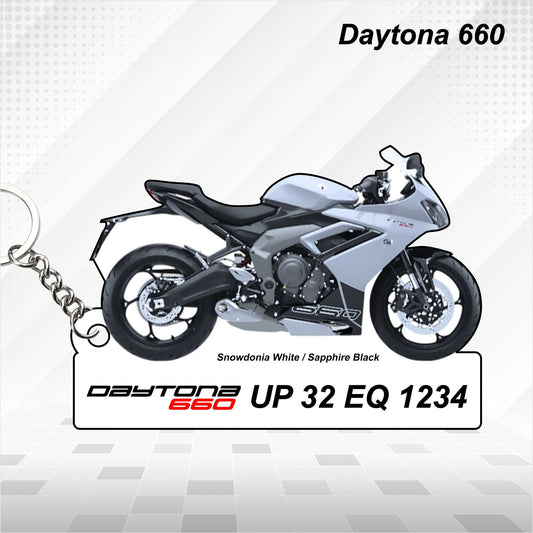 Daytona 660 - Personalized Triumph Keychain - Wood, Acrylic, Metal Printed, Lanyard