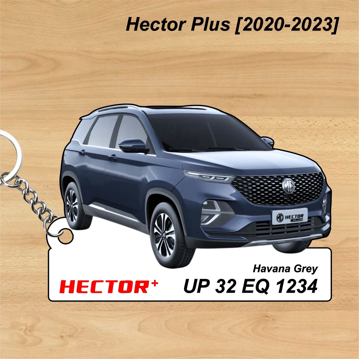 Hector Plus [2020-2023] - Personalized MG Car Keychain - Wood, Acrylic, Metal Printed