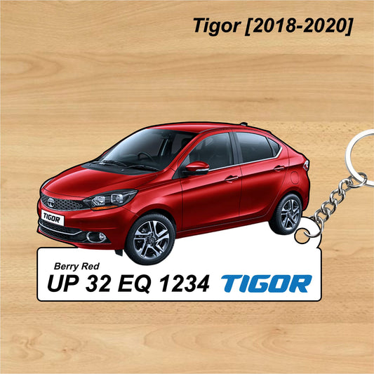 Tigor [2018-2020] - Personalized Tata Car Keychain - Wood, Acrylic, Metal Printed