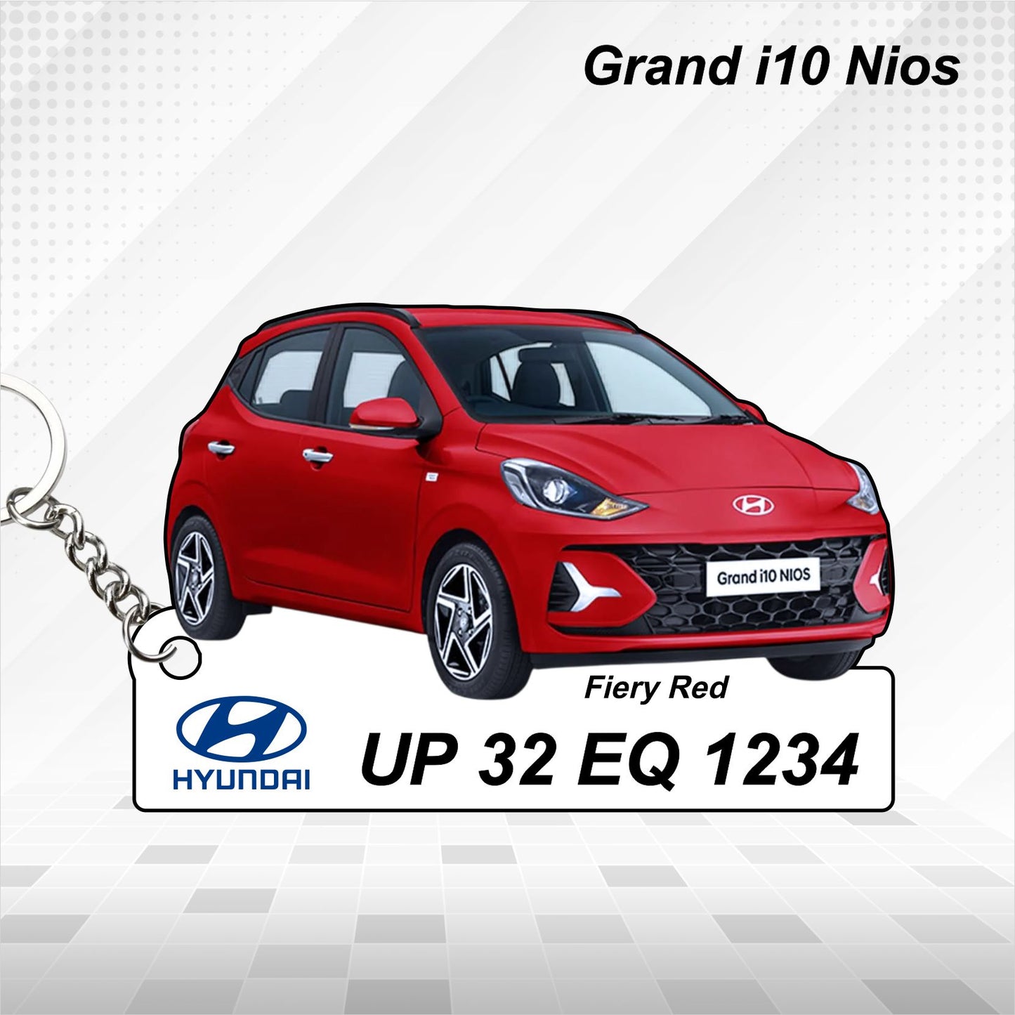 Grand i10 Nios- Personalized Hyundai Car Keychain - Wood, Acrylic, Metal Printed