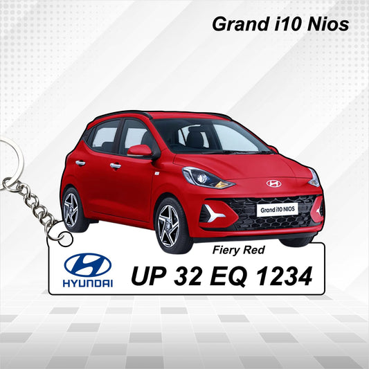 Grand i10 Nios- Personalized Hyundai Car Keychain - Wood, Acrylic, Metal Printed