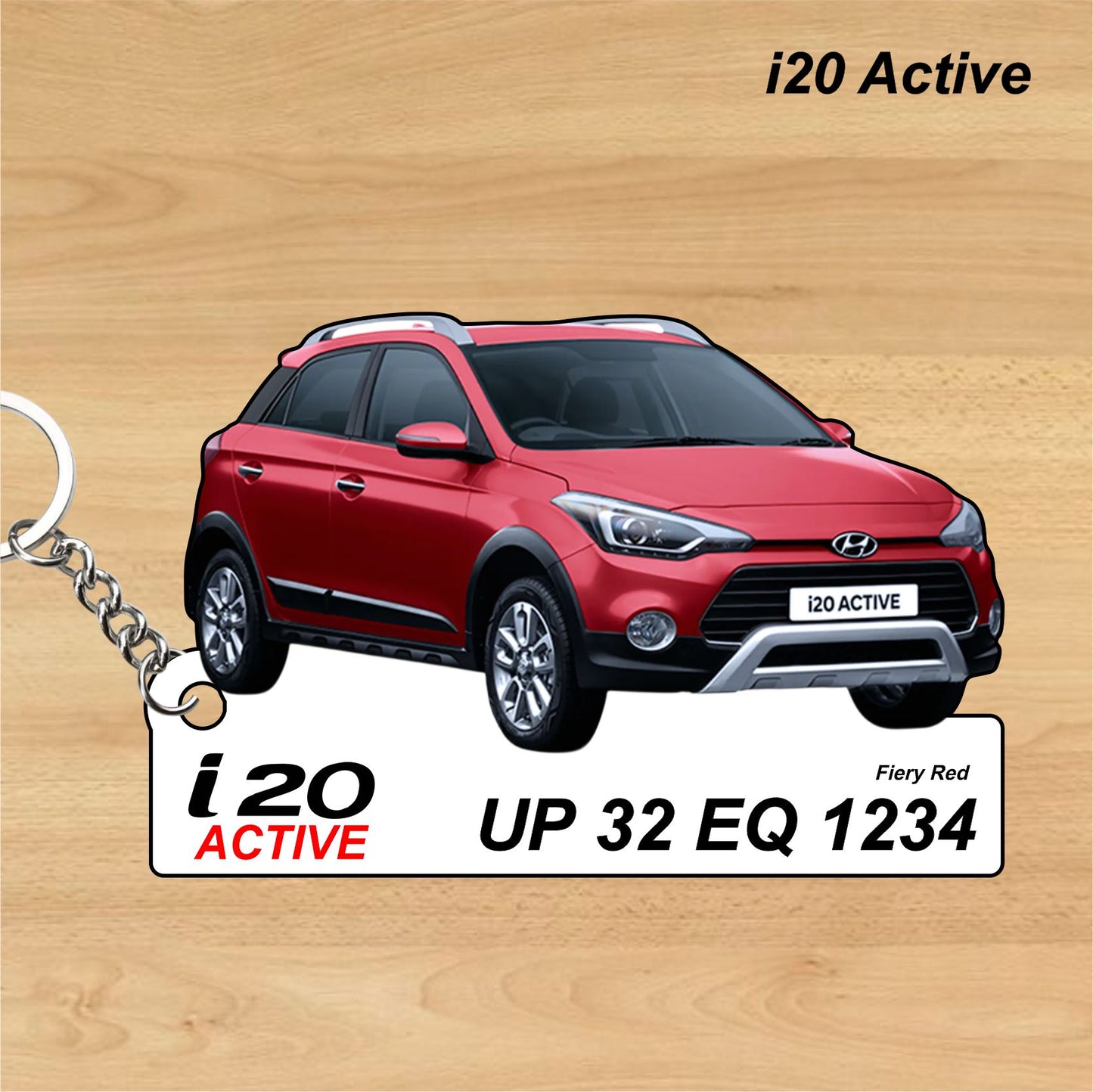 i20 Active - Personalized Hyundai Car Keychain - Wood, Acrylic, Metal Printed
