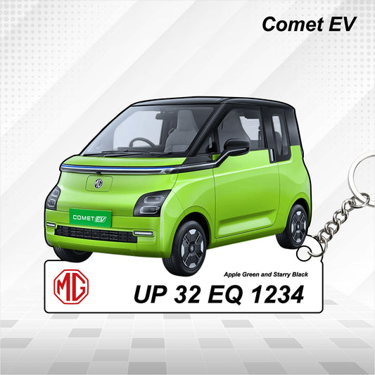 Comet EV - Personalized MG Car Keychain - Wood, Acrylic, Metal Printed