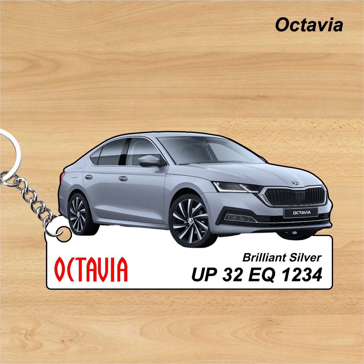 Octavia - Personalized Skoda Car Keychain - Wood, Acrylic, Metal Printed