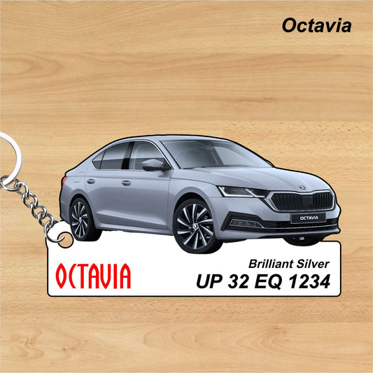 Octavia - Personalized Skoda Car Keychain - Wood, Acrylic, Metal Printed