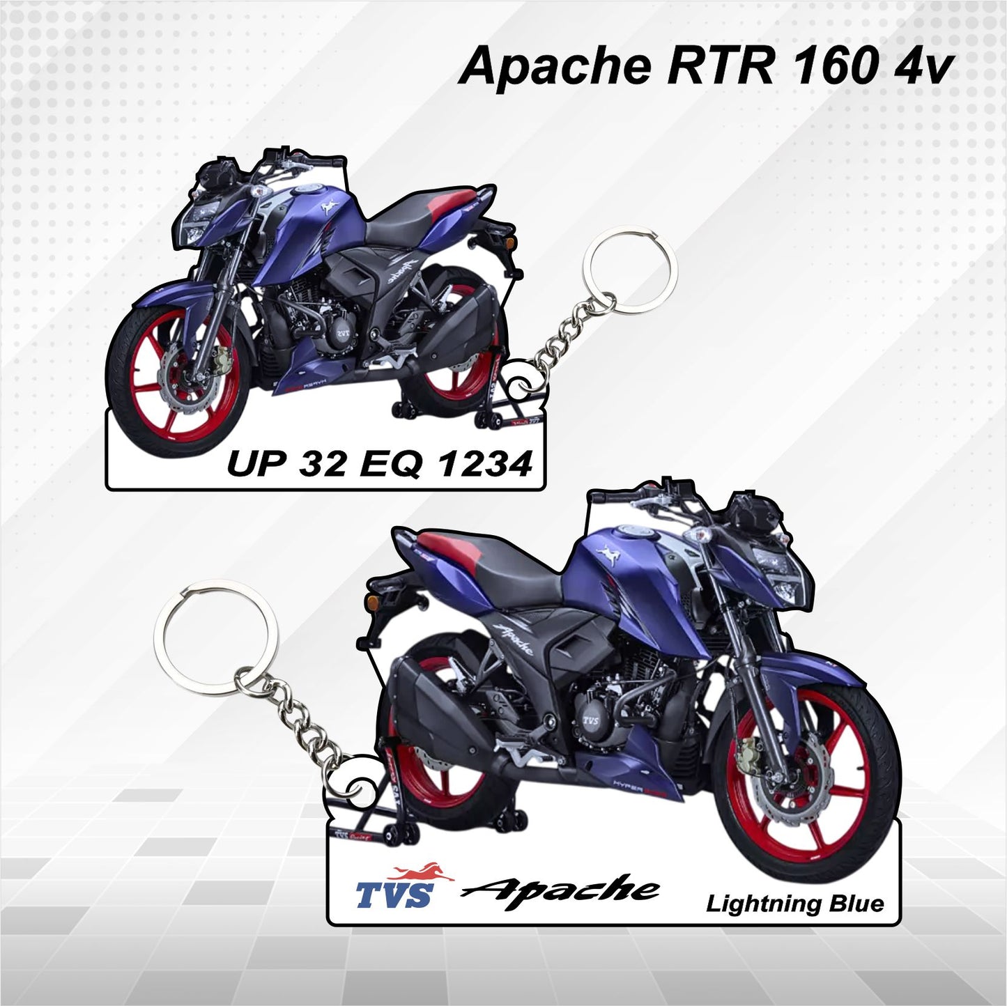 Apache RTR 160 4v - Personalized TVS Keychain - Wood, Acrylic, Metal Printed