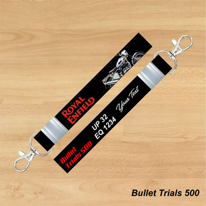 Bullet Trials 500 - Personalized Royal Enfield Printed Keychain & Lanyard