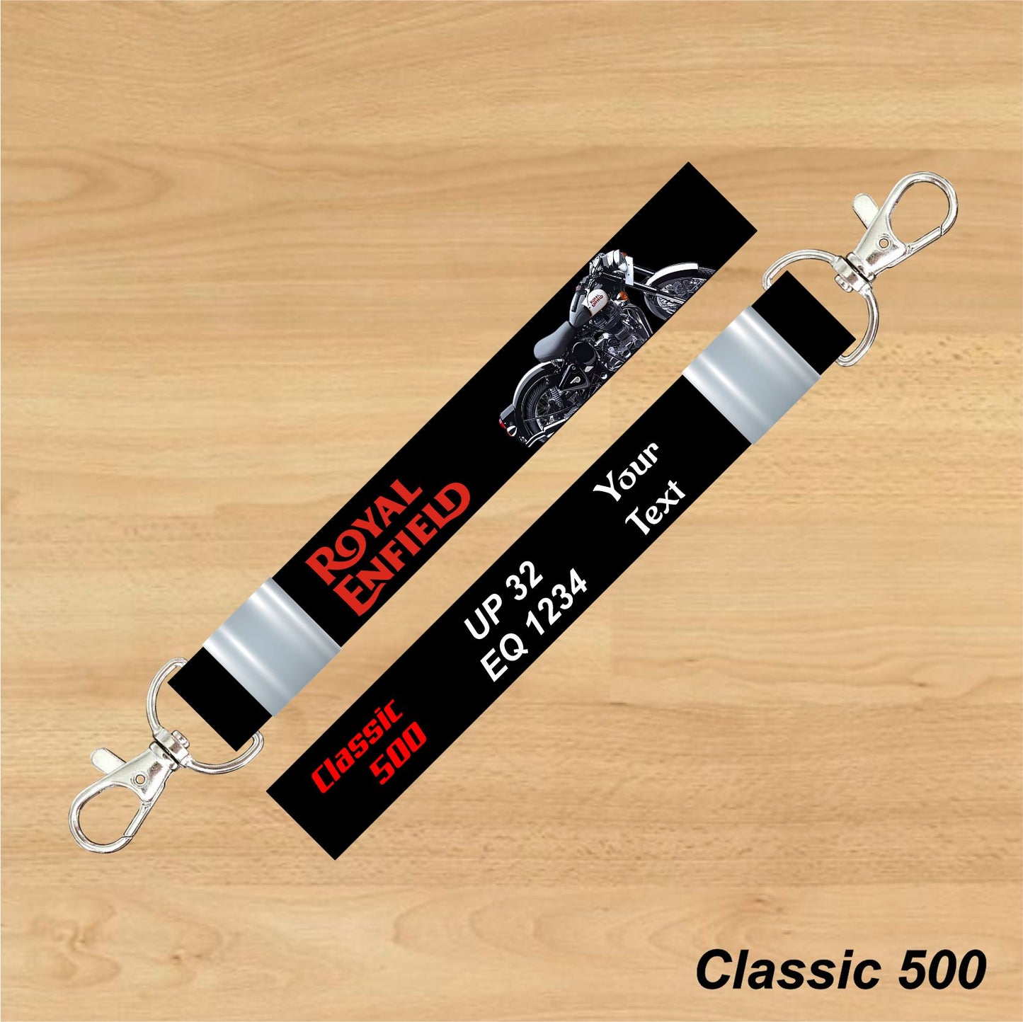 Classic 500 - Personalized Royal Enfield Keychain - Wood, Acrylic, Metal Printed