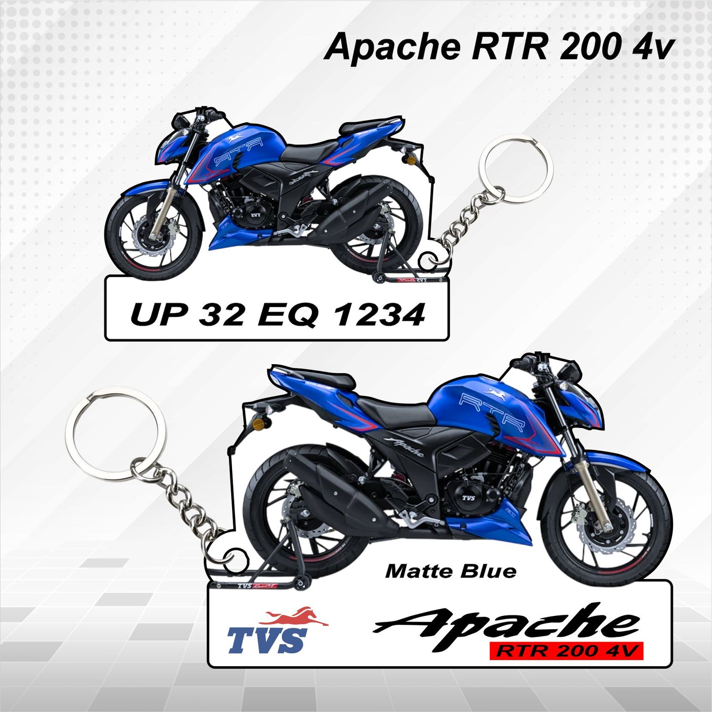 Apache RTR 200 4v - Personalized TVS Keychain - Wood, Acrylic, Metal Printed