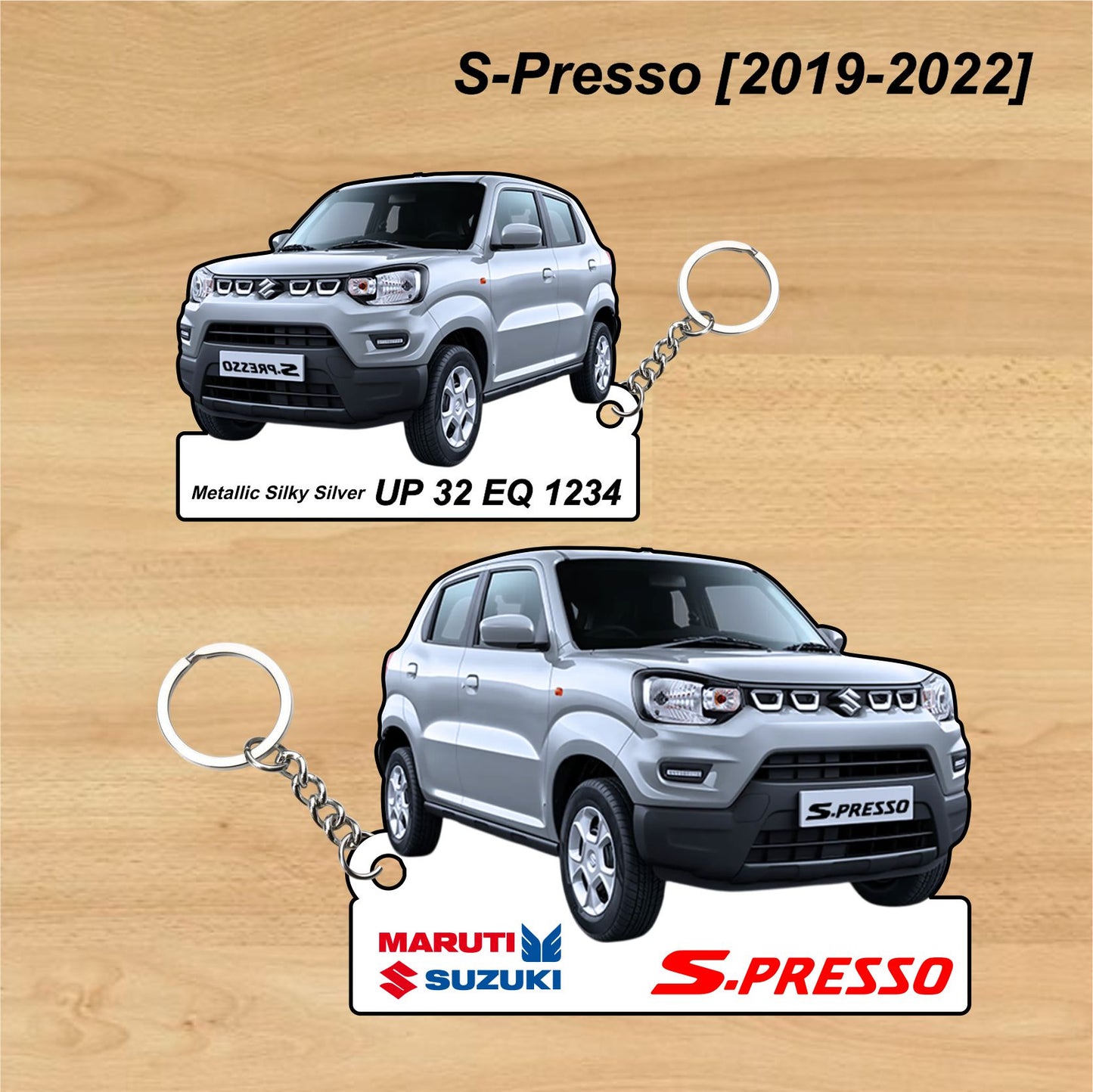 S-Presso [2019-2022] - Personalized  Maruti Suzuki Keychain - Wood, Acrylic, Metal Printed