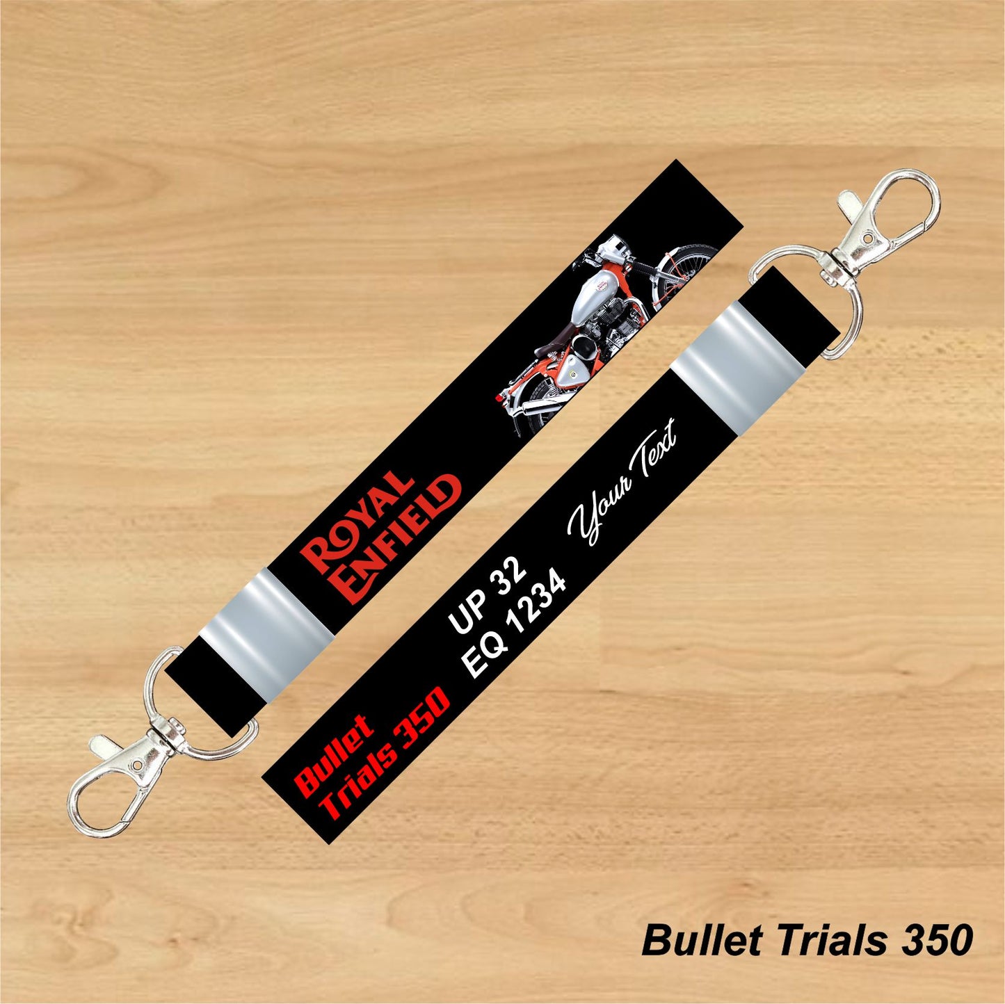 Bullet Trials 350 - Personalized Royal Enfield Printed Keychain & Lanyard