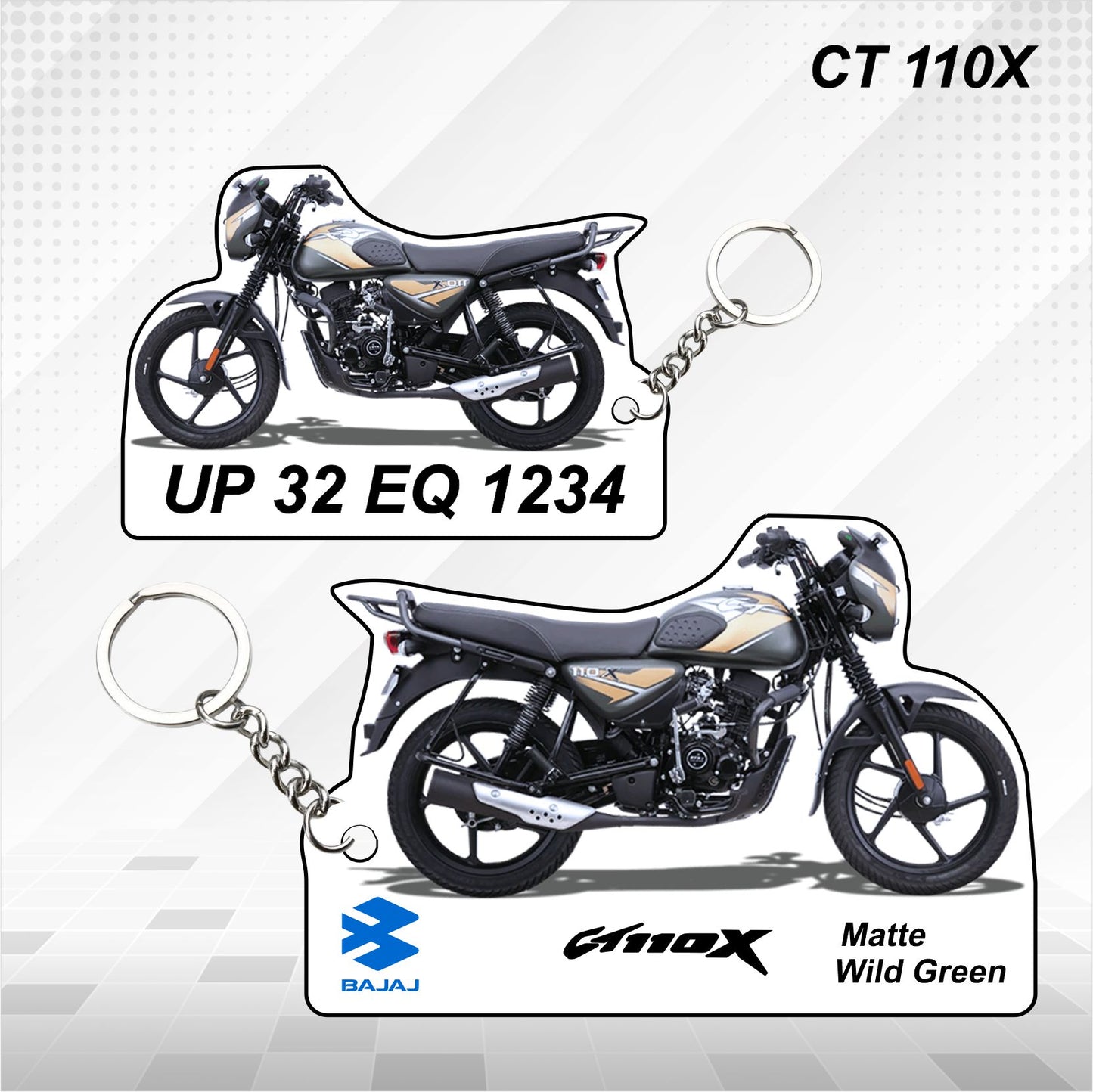 CT 110X - Personalized Bajaj Keychain - Wood, Acrylic, Metal Printed