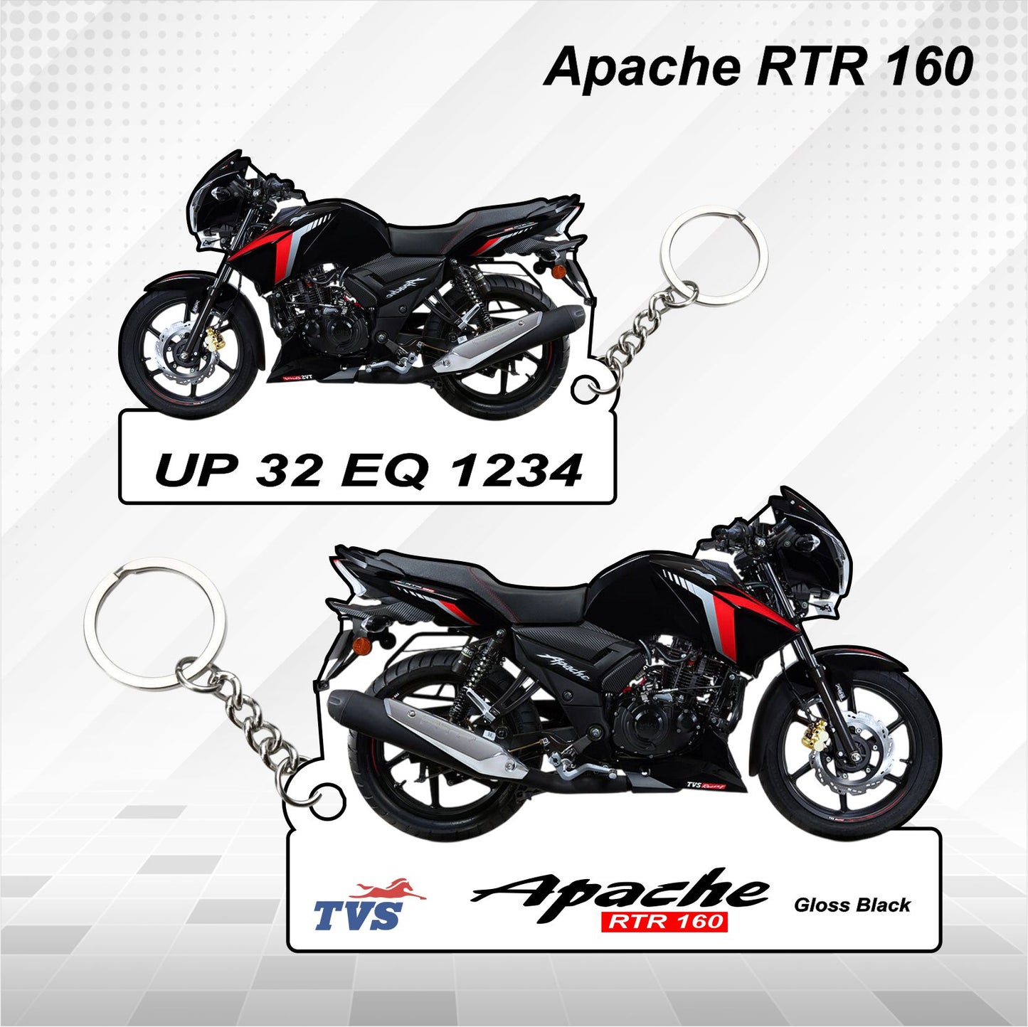 Apache RTR 160 - Personalized TVS Keychain - Wood, Acrylic, Metal Printed