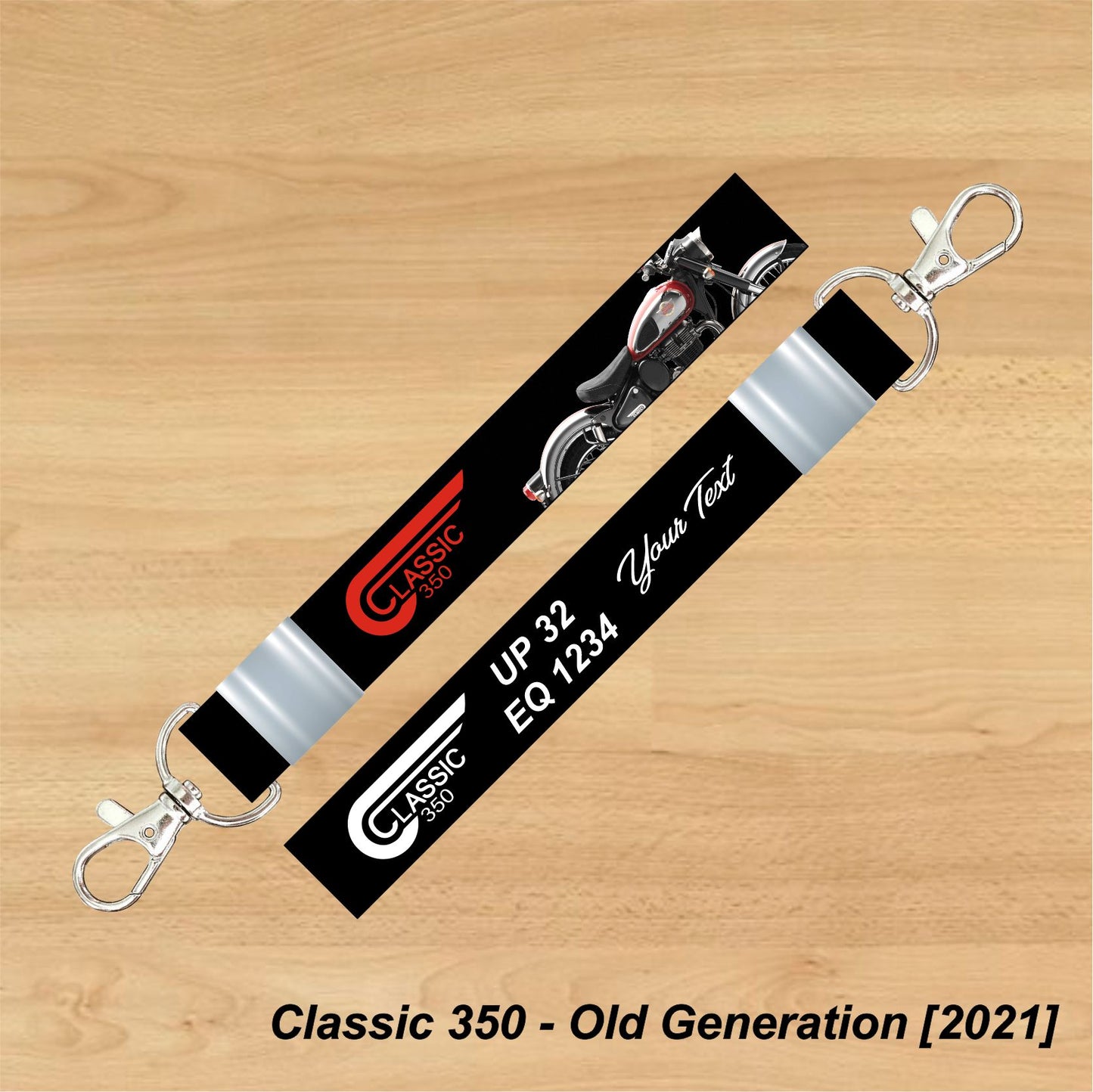 Classic 350 - Old Generation [2021] - Personalized Royal Enfield Keychain - Wood, Acrylic, Metal Printed